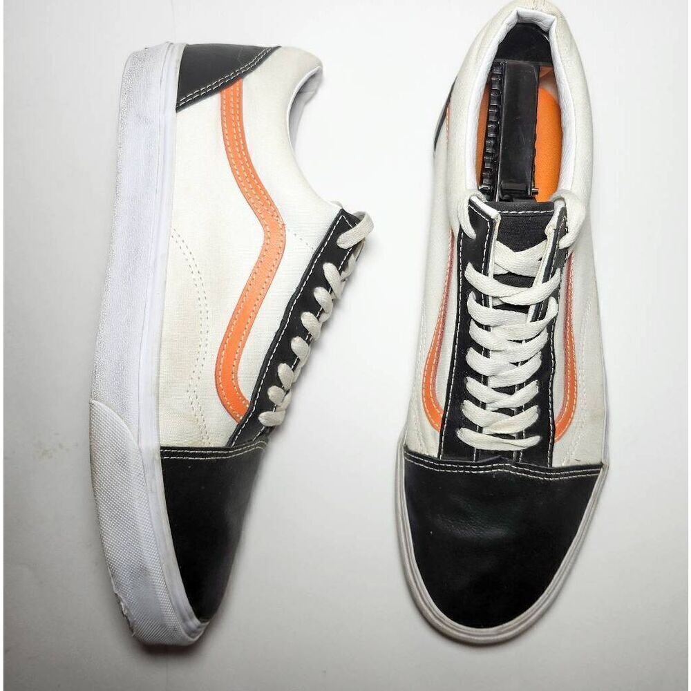 Vans Black White Orange Old Skool Athletic Shoes